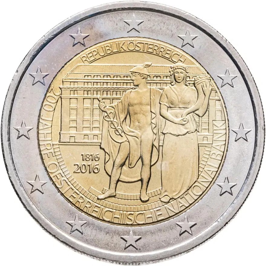 Австрия 2 евро (euro) 2016 "200 лет Национальному Банку"