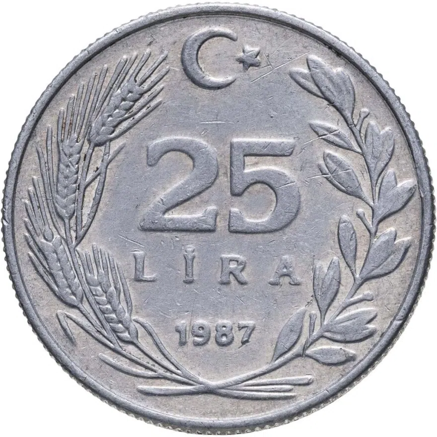 Турция 25 лир (lira) 1987, реверс