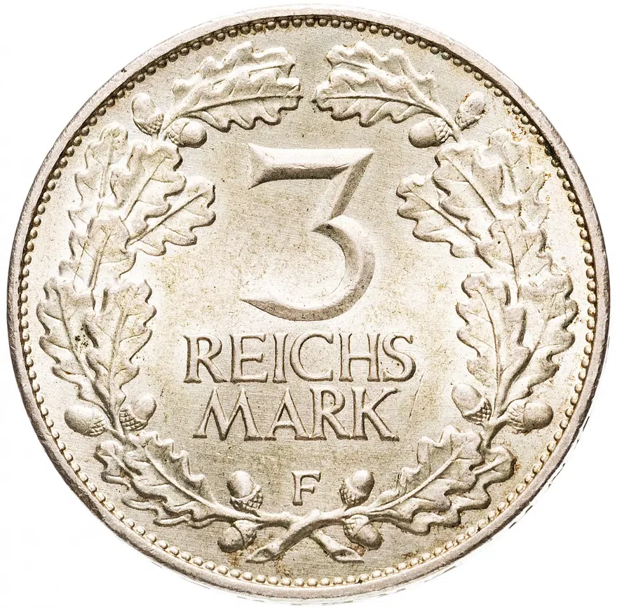 Германия (Веймарская республика) 3 рейхсмарки 1925 F "Тысячелетие Рейнской области (Рейнланда)", реверс