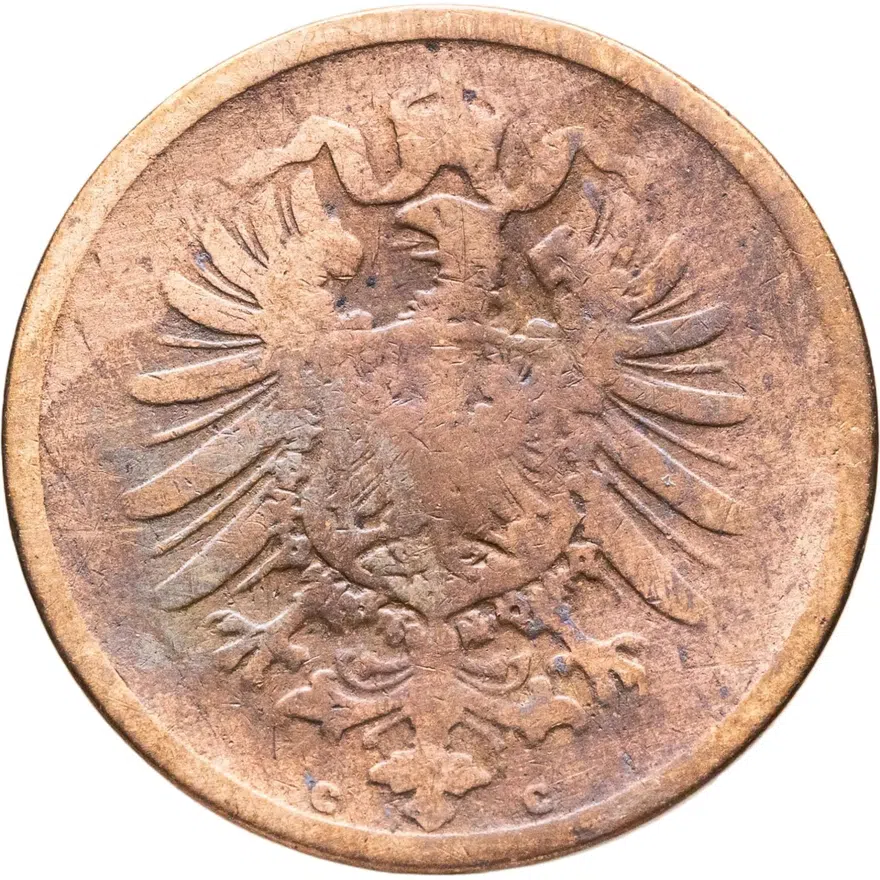Германия 2 пфеннига (pfennig) 1874 C  знак монетного двора: "C" - Франкфурт-на-Майне, реверс