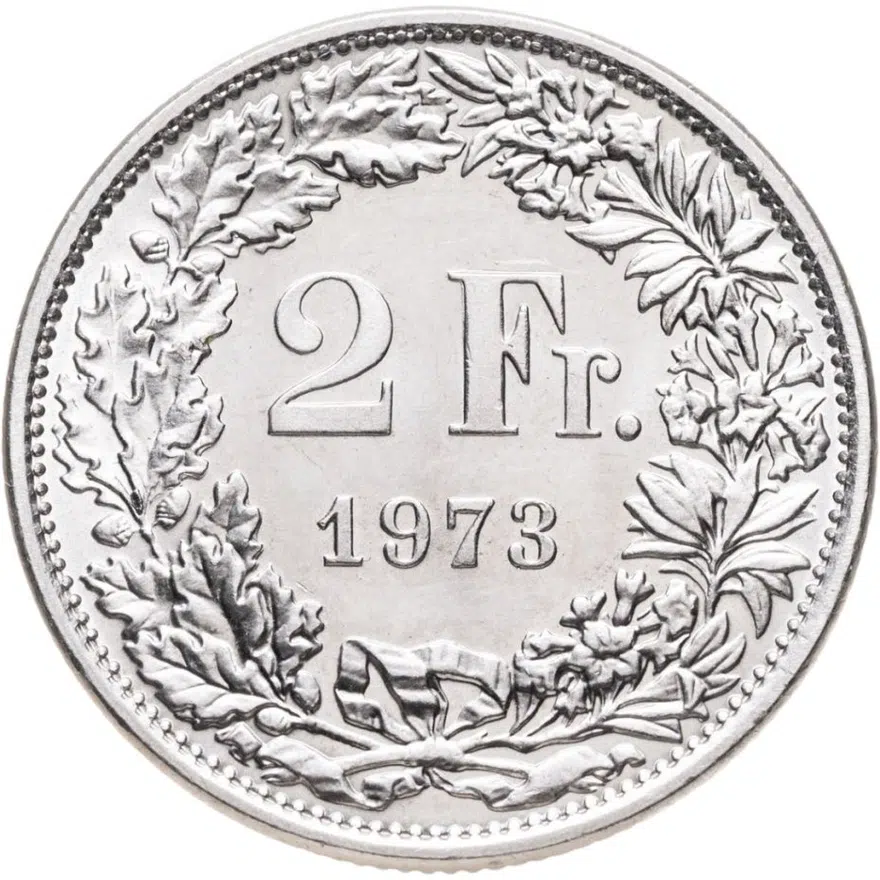 Швейцария 2 франка (francs) 1973