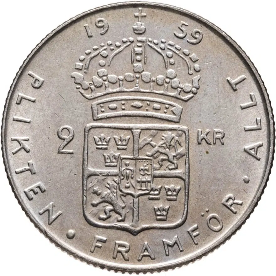Швеция 2 кроны (kronor) 1959, реверс