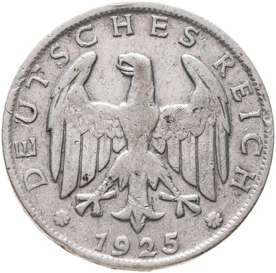 Германия 1 рейхсмарка (reichsmark) 1925 "D", реверс