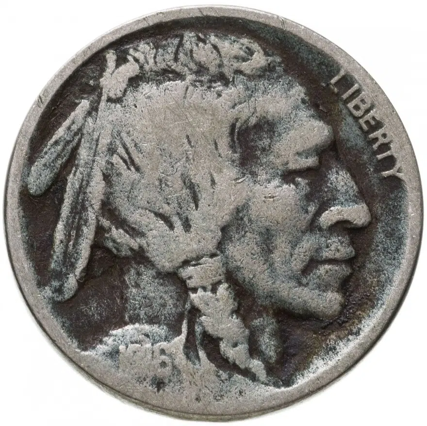 США 5 центов (cents) 1916  Buffalo Nickel (буффало) без обозначения монетного двора, аверс