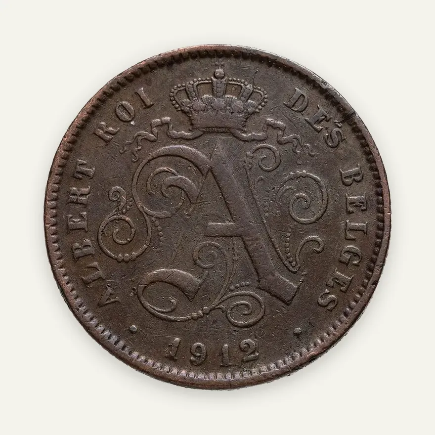 Бельгия 2 сантима (centimes) 1912  Надпись на французском - 'ALBERT ROI DES BELGES'