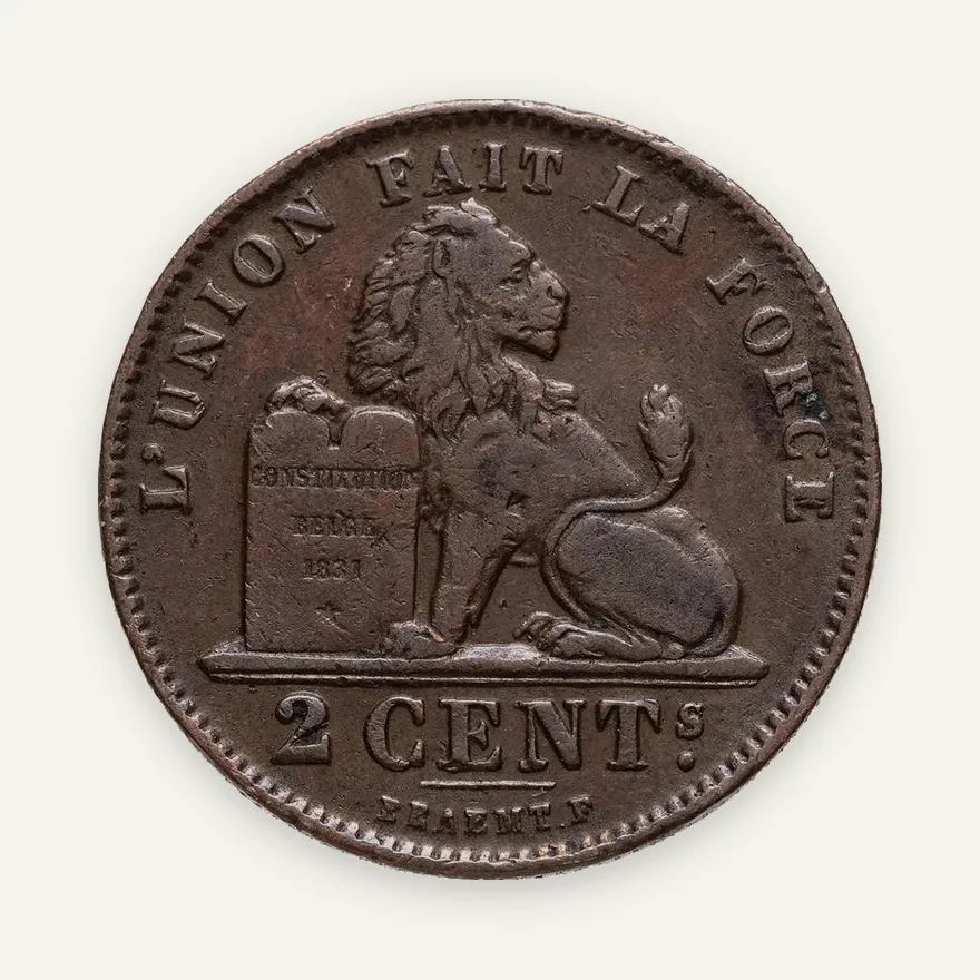 Бельгия 2 сантима (centimes) 1912  Надпись на французском - 'ALBERT ROI DES BELGES', реверс