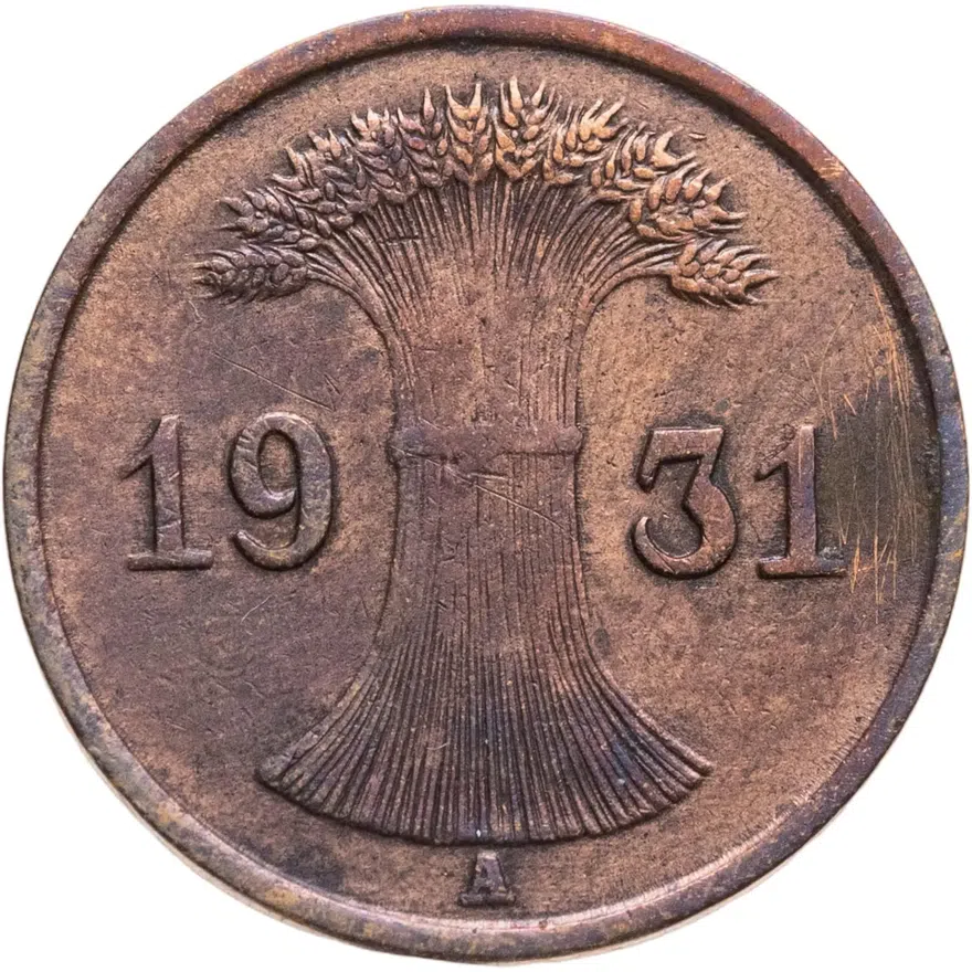 Германия 1 рейхспфенниг (reichspfennig) 1931 A  знак монетного двора "A" — Берлин