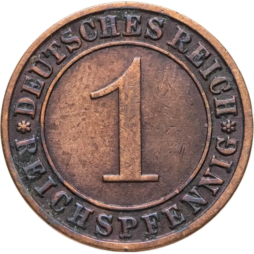 Германия 1 рейхспфенниг (reichspfennig) 1931 A  знак монетного двора "A" — Берлин, реверс