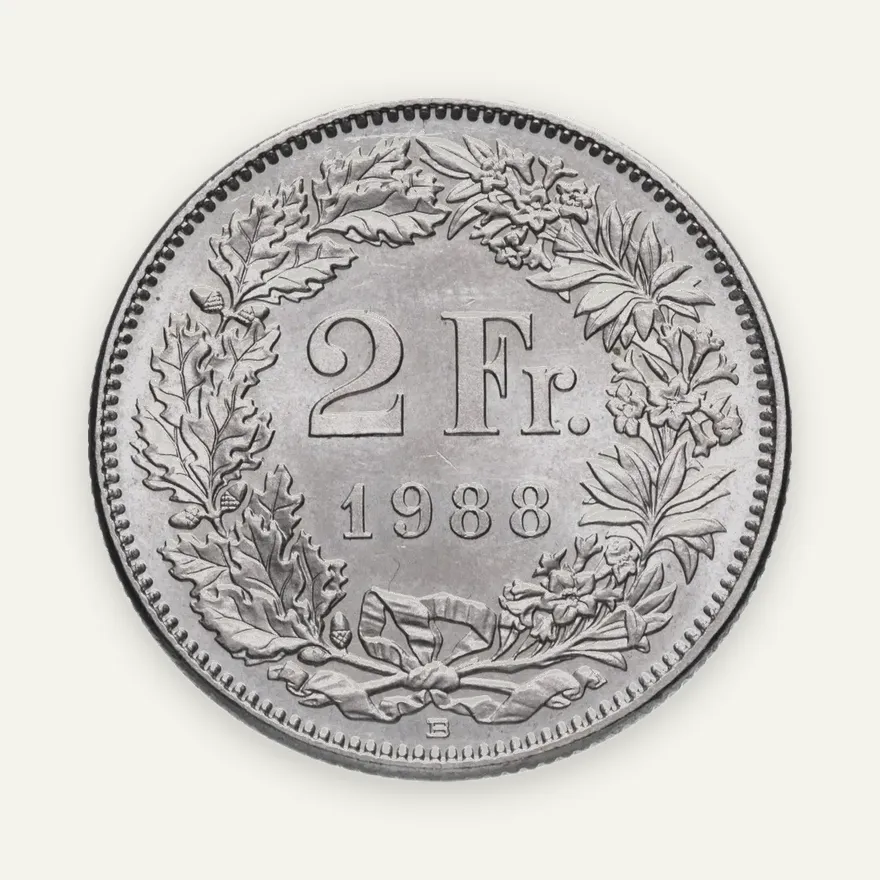 Швейцария 2 франка (francs) 1988, реверс