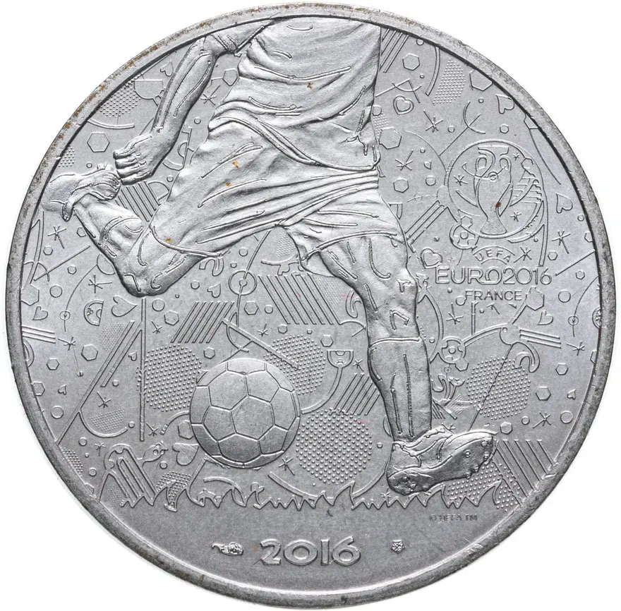 Франция 10 евро (euro) 2016  EURO 2016 Football Championship (чемпионат Европы по футболу 2016 - удар ногой по мячу)