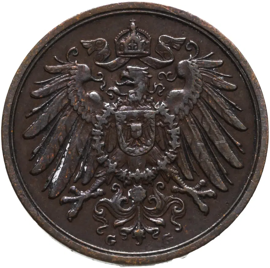 Германия (Империя) 2 пфеннига (pfennig) 1911 G, реверс