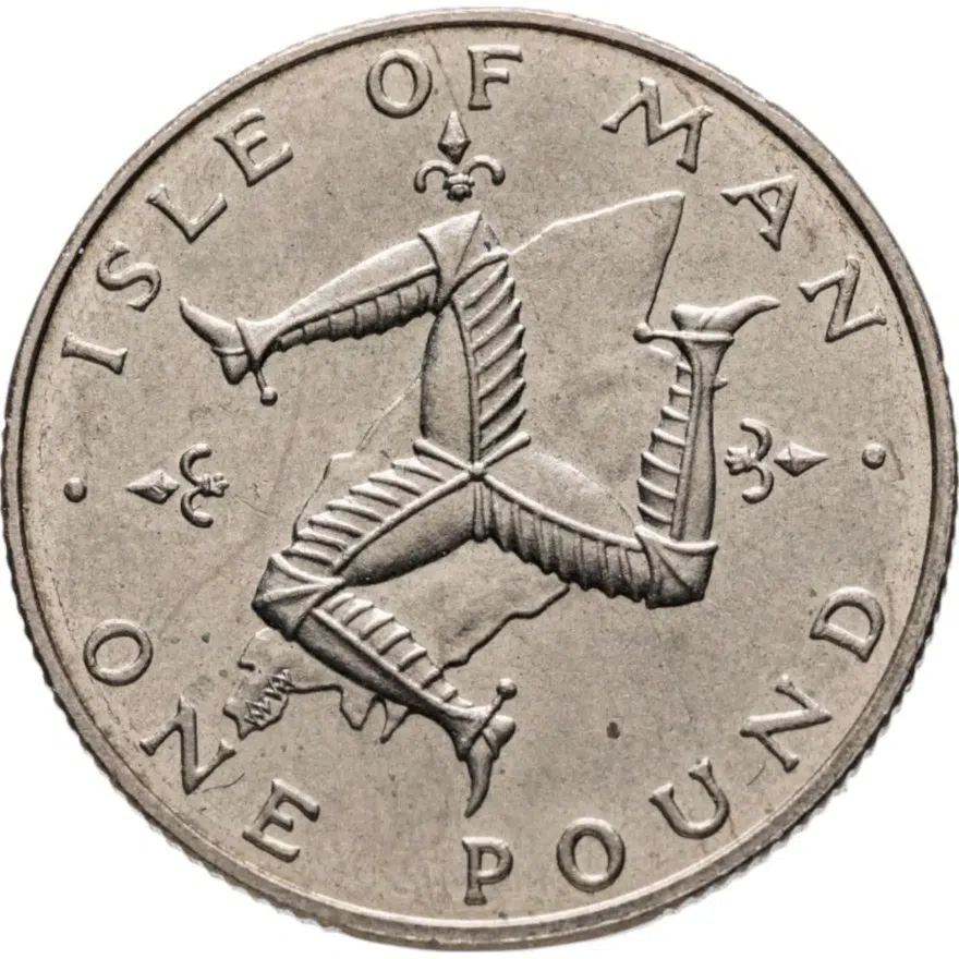 Остров Мэн 1 фунт (pound) 1978 Отметка "AA" на реверсе, реверс