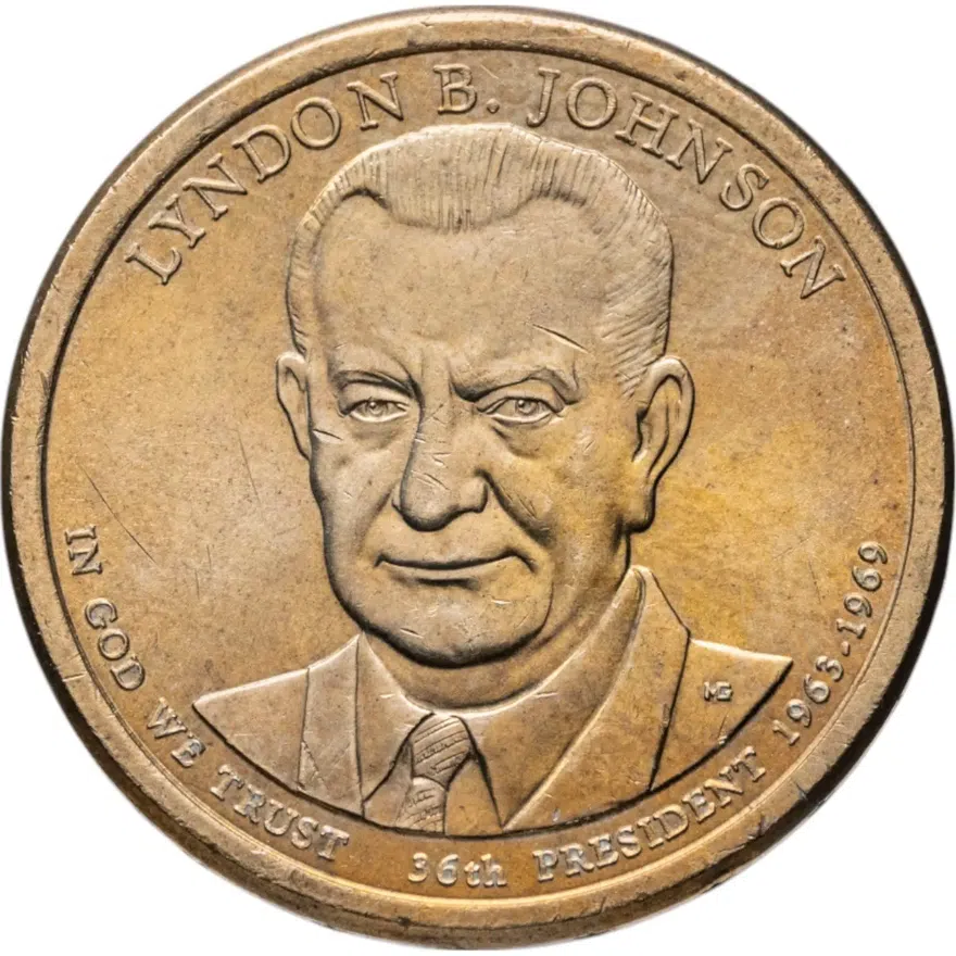 США 1 доллар (dollar) 2015 P Линдон Бэйнс Джонсон (36-й президент США) знак монетного двора "P" - Филадельфия, реверс