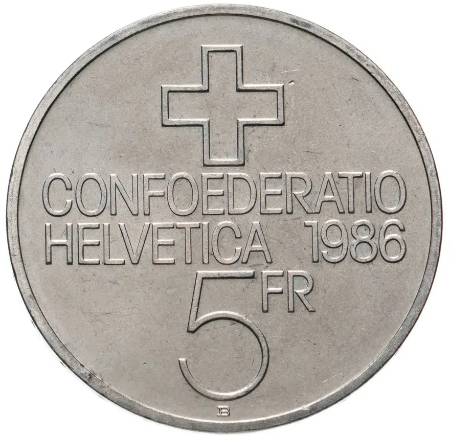 Швейцария 5 франков (francs) 1986 "500 лет битве при Земпахе", реверс