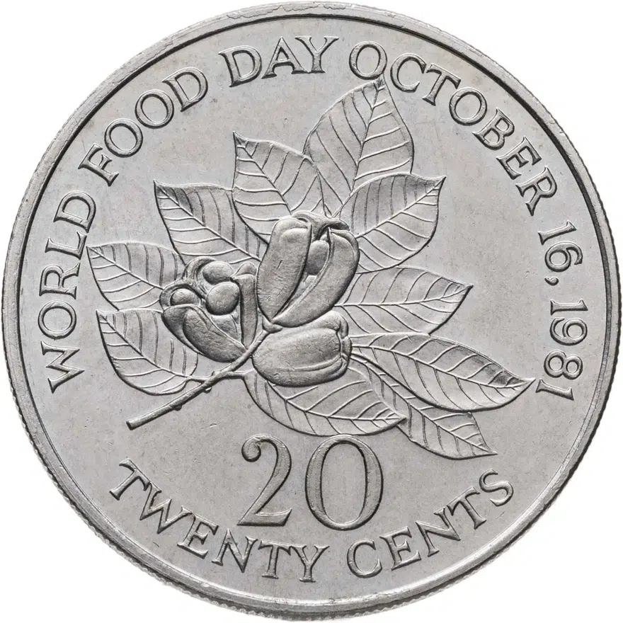 Ямайка 20 центов (cents) 1981 ФАО - WORLD FOOD DAY OCTOBER 16.1981 Без отметки монетного двора