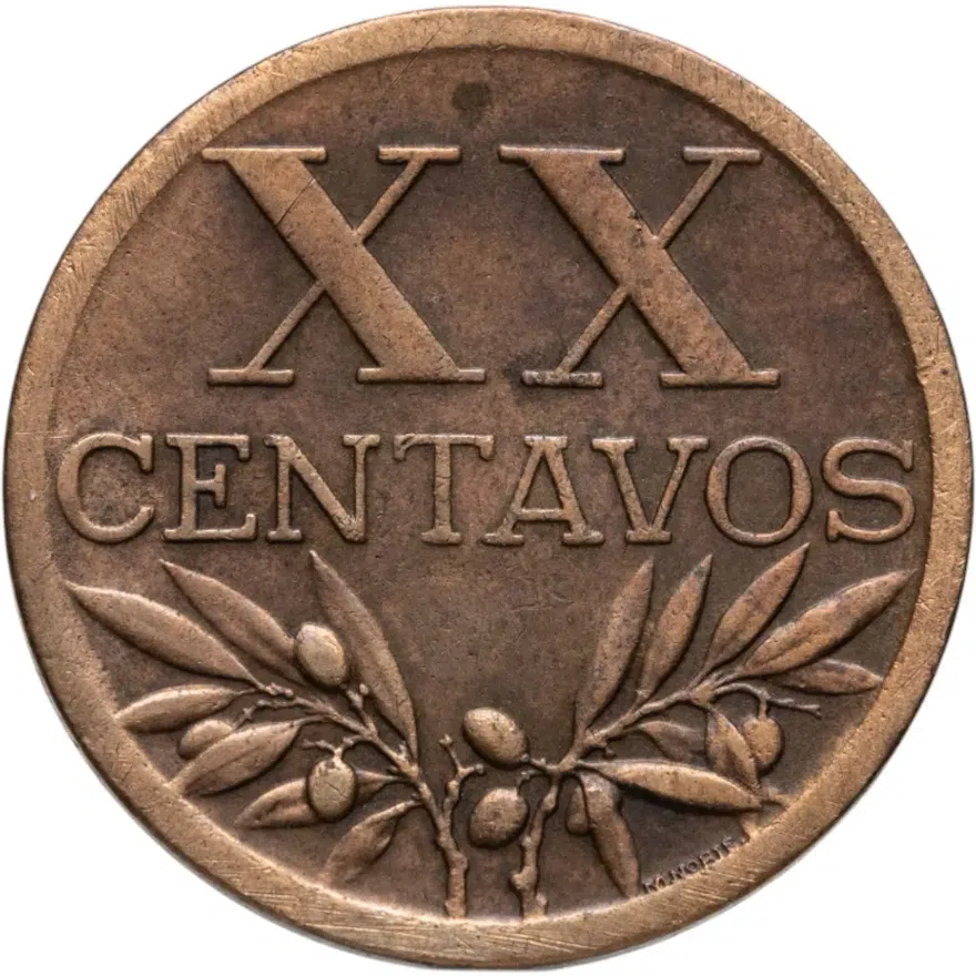 Португалия 20 сентаво (centavos) 1943, аверс