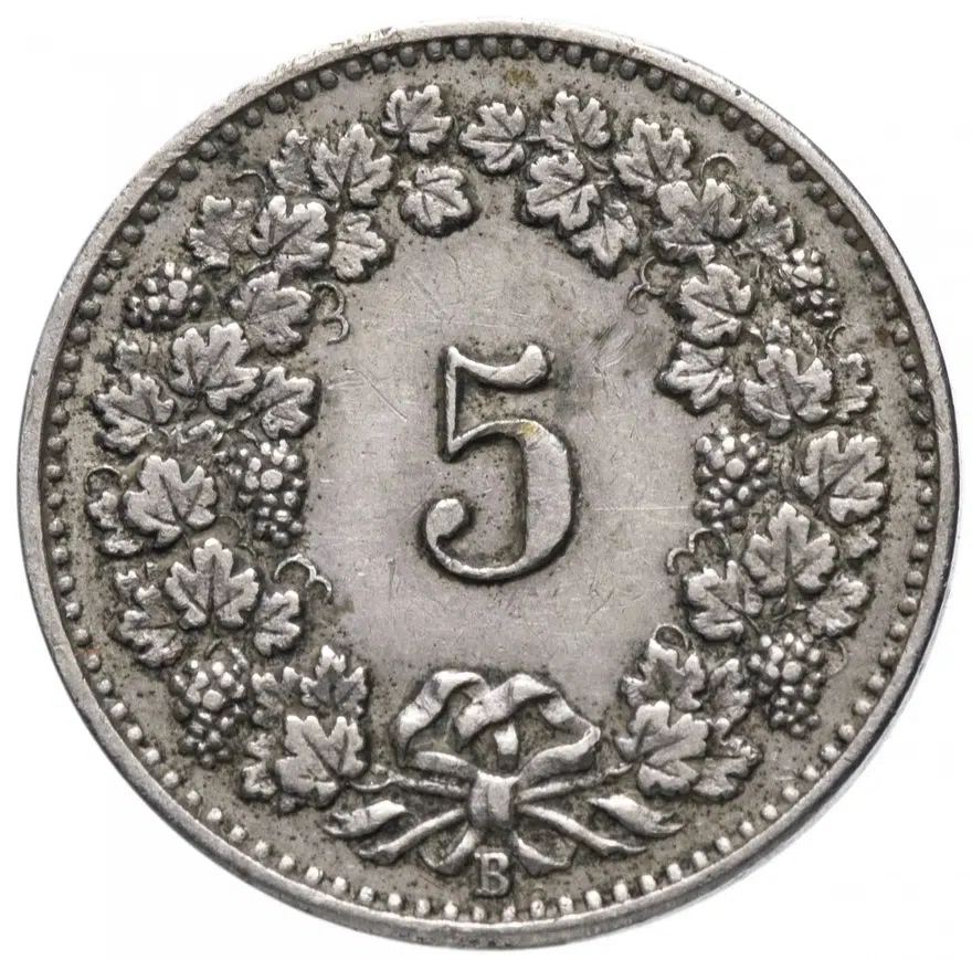 Швейцария 5 раппенов (rappen) 1897, реверс