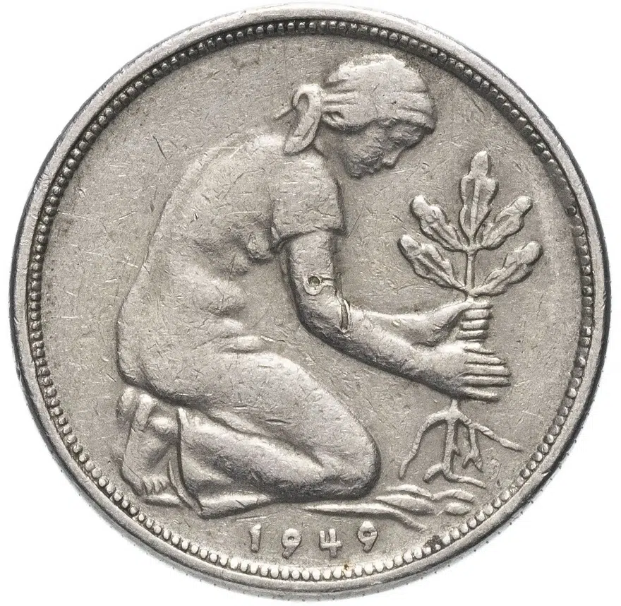 Германия 50 пфеннигов (pfennig) 1949 F, аверс