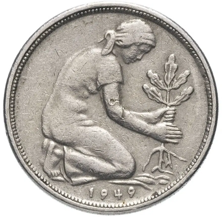Германия 50 пфеннигов (pfennig) 1949 F, реверс