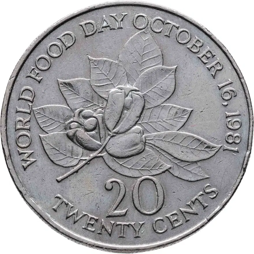 Ямайка 20 центов (cents) 1985  ФАО - WORLD FOOD DAY OCTOBER 16.1981
