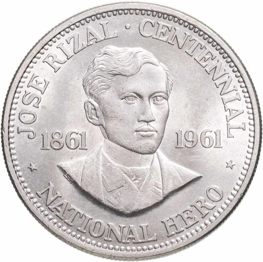 Филиппины 1 песо (peso) 1961 "100 лет со дня рождения Хосе Ризала"