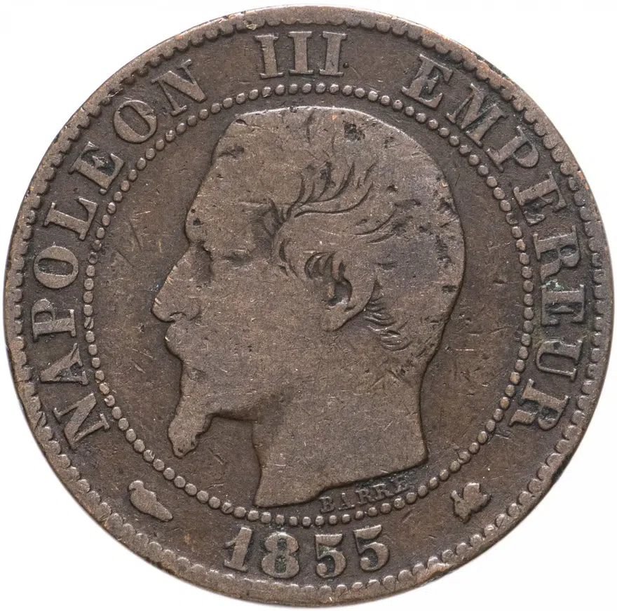 Франция 5 сантимов (centimes) 1855 K