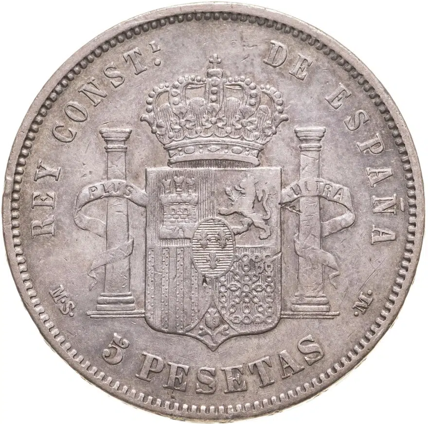 Испания 5 песет (pesetas) 1884, реверс