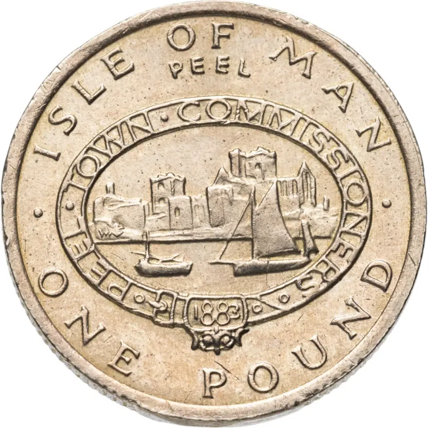 Остров Мэн 1 фунт (pound) 1983 Отметка "AB" на реверсе