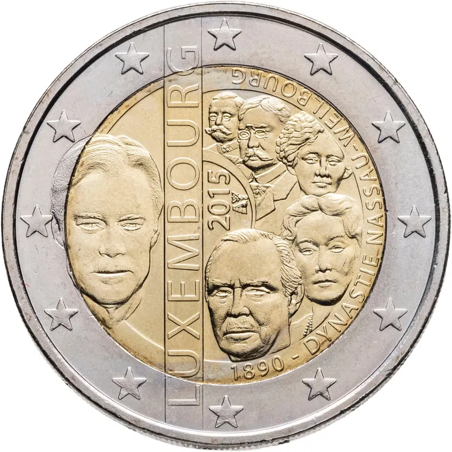 Люксембург 2 евро (euro) 2015 125-летие династии Нассау-Вейльбург