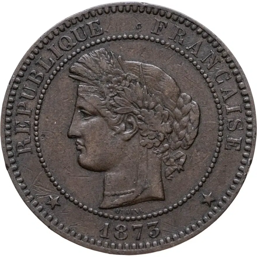 Франция 10 сантимов (centimes) 1873 A, реверс
