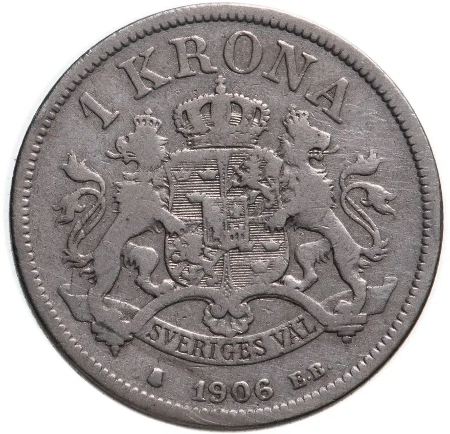 Швеция 1 крона (crown) 1906, реверс
