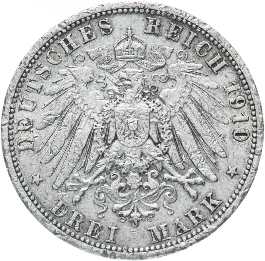 Германия (Империя) 3 марки (mark) 1910, аверс