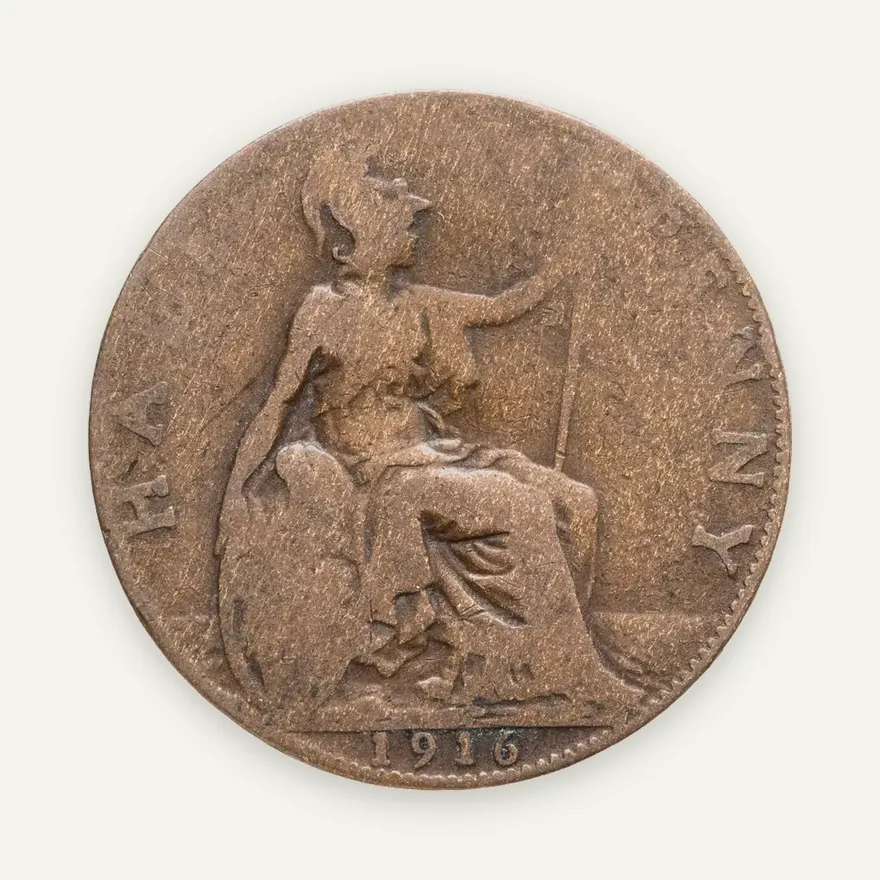 Великобритания 1/2 пенни (penny) 1916, аверс