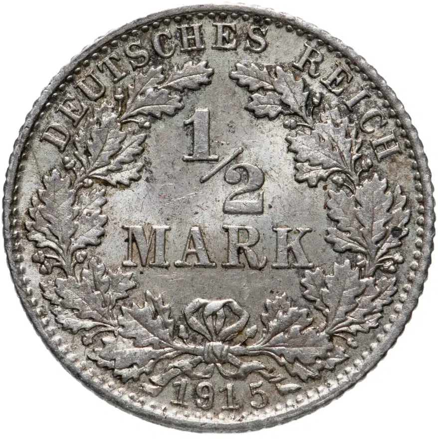 Германия 1/2 рейх марки 1915 "D"
