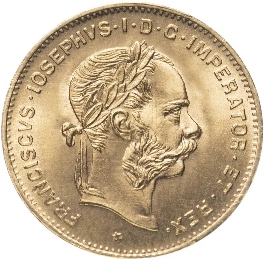 Австро-Венгрия 4 флорина - 10 франков 1892 рестрайк (новодел), монета для Австрии, реверс