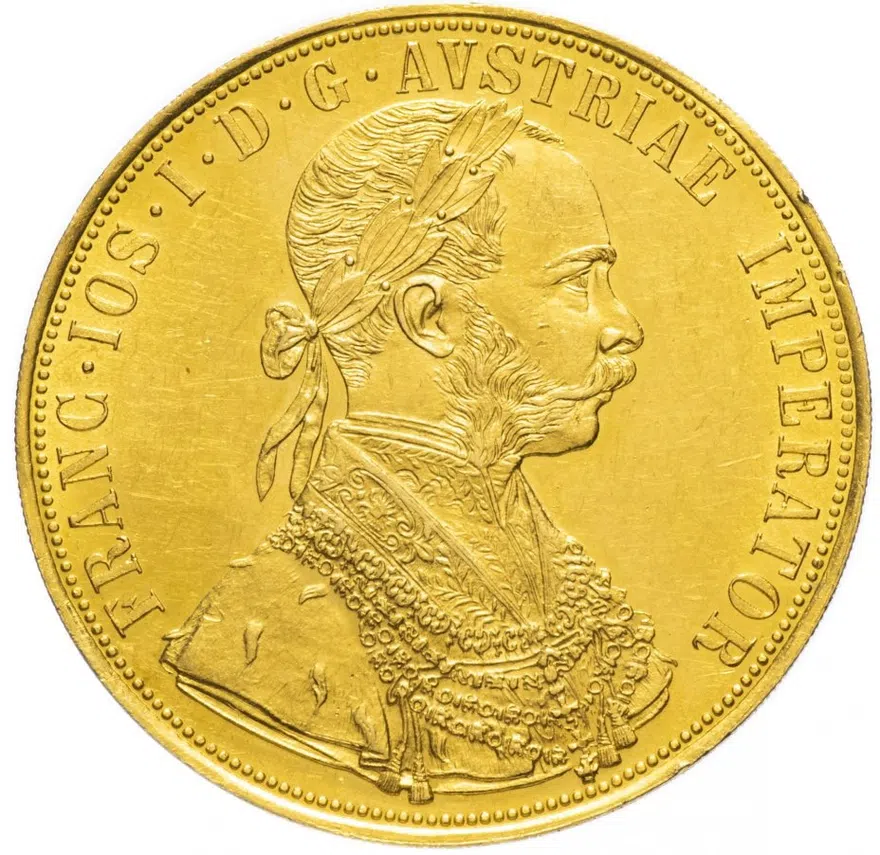 Австро-Венгрия 4 дуката (ducat) 1915 рестрайк (новодел) монета для Венгрии, аверс
