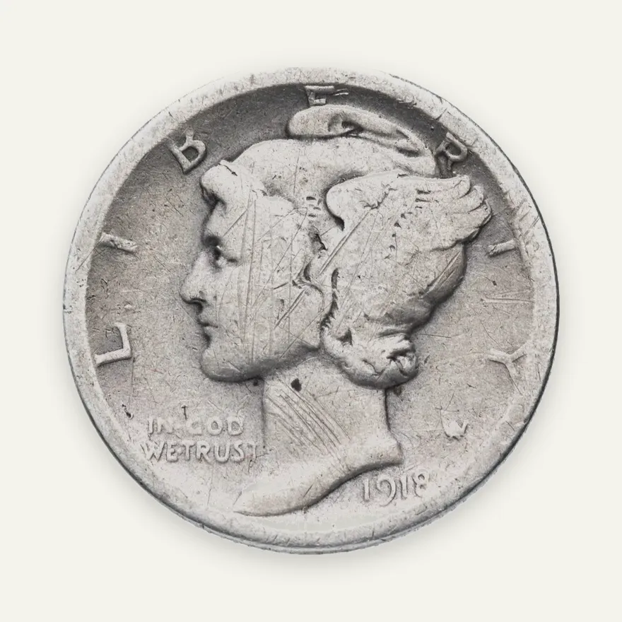 США 10 центов (дайм, one dime) 1918 "D"  "Mercury Dime", реверс