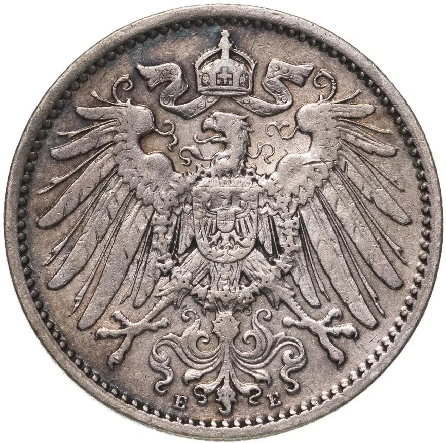 Германия 1 марка (mark) 1905 E  знак монетного двора: "E" - Мульденхюттен, реверс