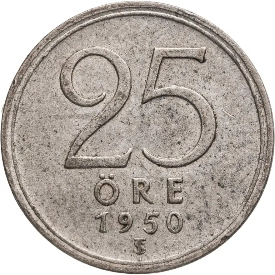 Швеция 25 эре (ore) 1950, аверс