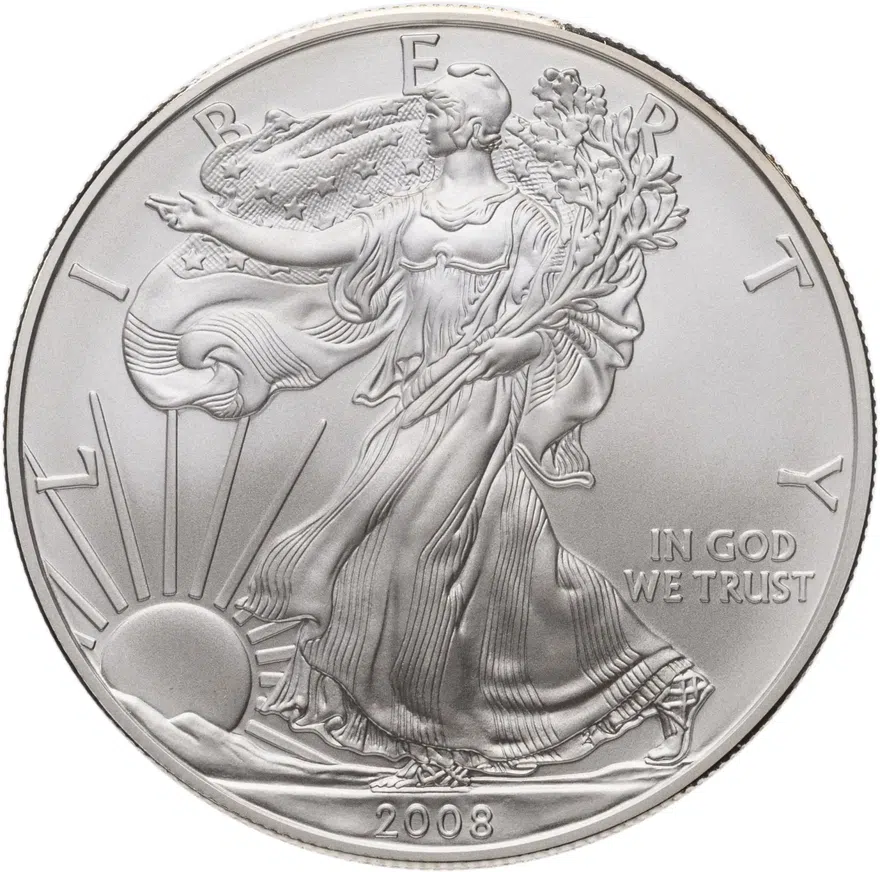 США 1 доллар (dollar) 2008 W Американский серебряный орёл знак монетного двора: "W" - Вест-Поинт, аверс