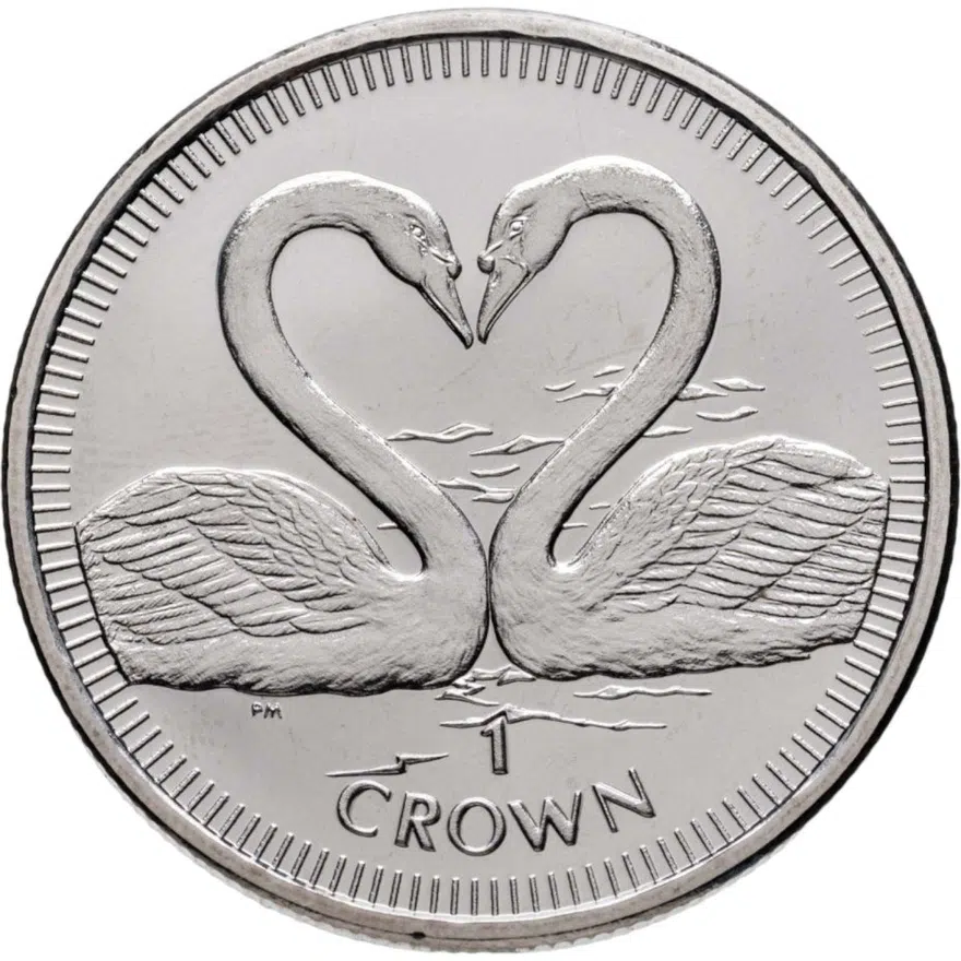 Остров Мэн 1 крона (crown) 2007  Лебеди, аверс