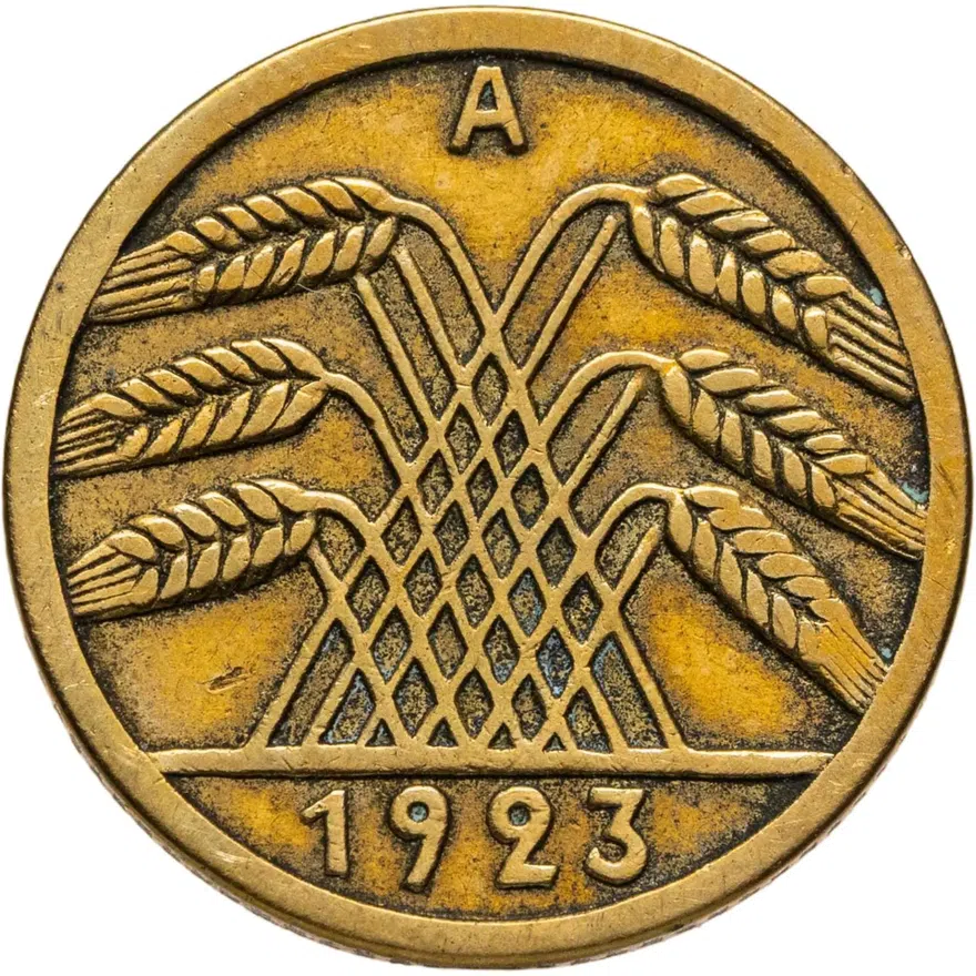 Германия 5 пфеннигов (рентенпфеннигов, rentenpfennig) 1923 A  знак монетного двора "A" — Берлин