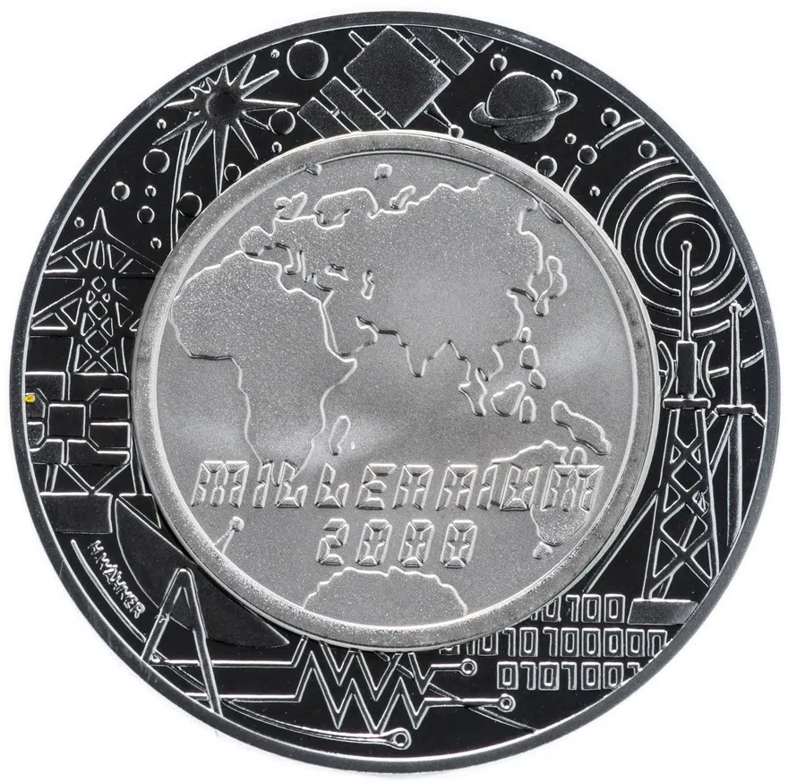 Австрия 100 шиллингов (shillings) 2000 "Милленниум" с сертификатом, реверс