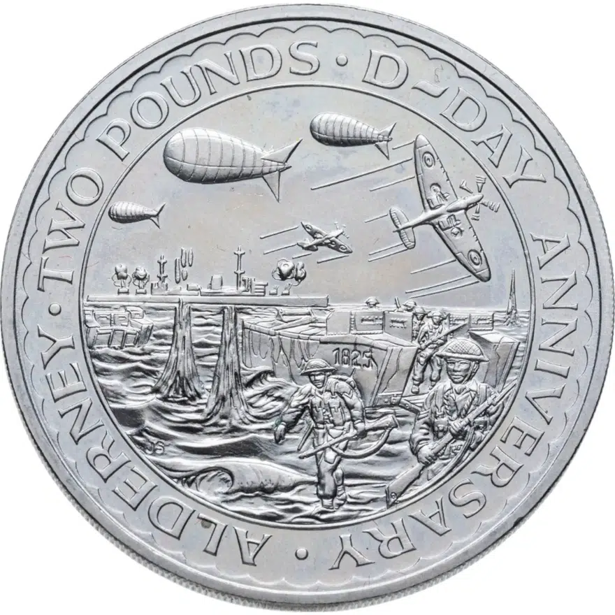 Олдерни 2 фунта (pounds) 1994 "50 лет высадке в Нормандии", аверс