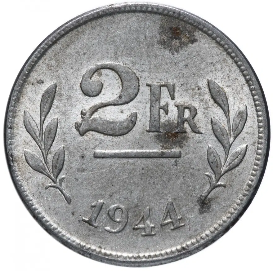 Бельгия 2 франка (francs) 1944, реверс