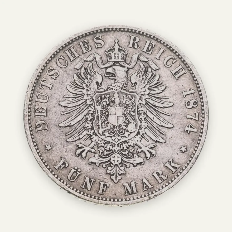 Германия (Империя) 5 марок (mark) 1874 Вюртемберг, реверс