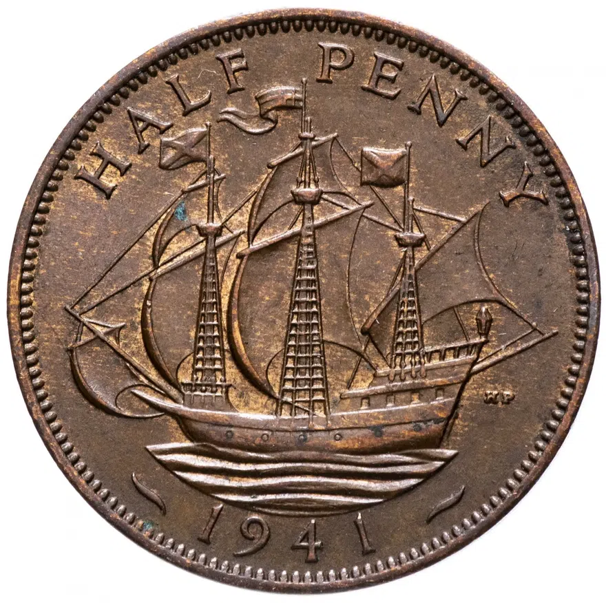 Великобритания 1/2 пенни (penny) 1941, аверс