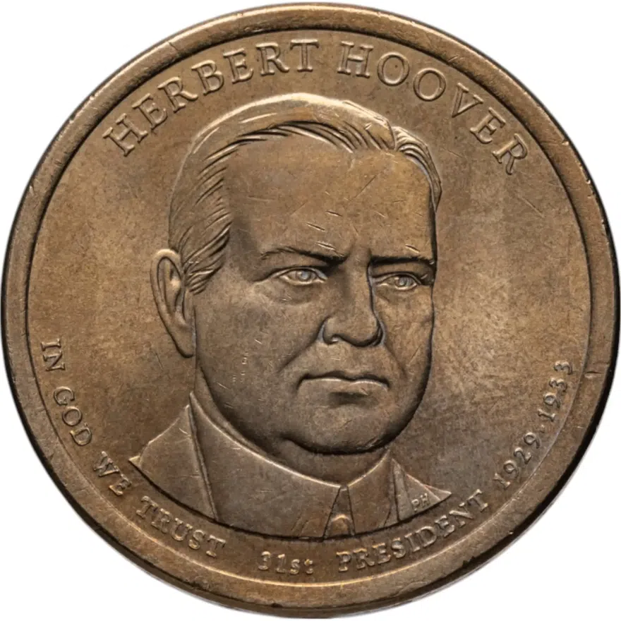США 1 доллар (dollar) 2014 P Герберт Гувер (31-й президент США) знак монетного двора "P" - Филадельфия, реверс