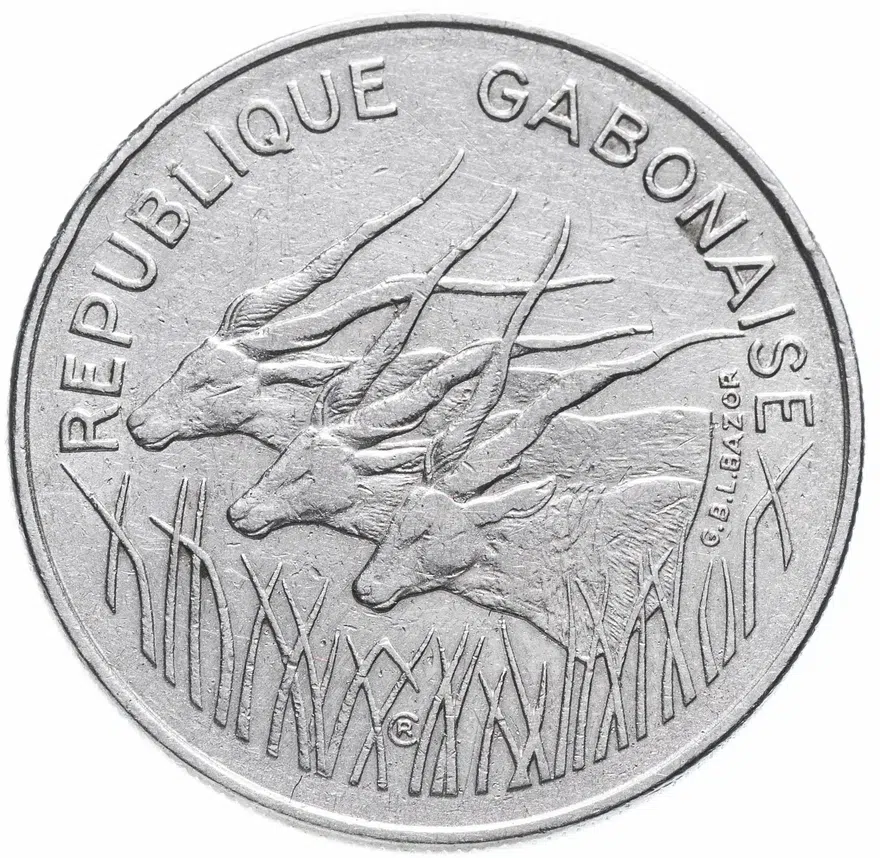 Габон 100 франков 1972, реверс