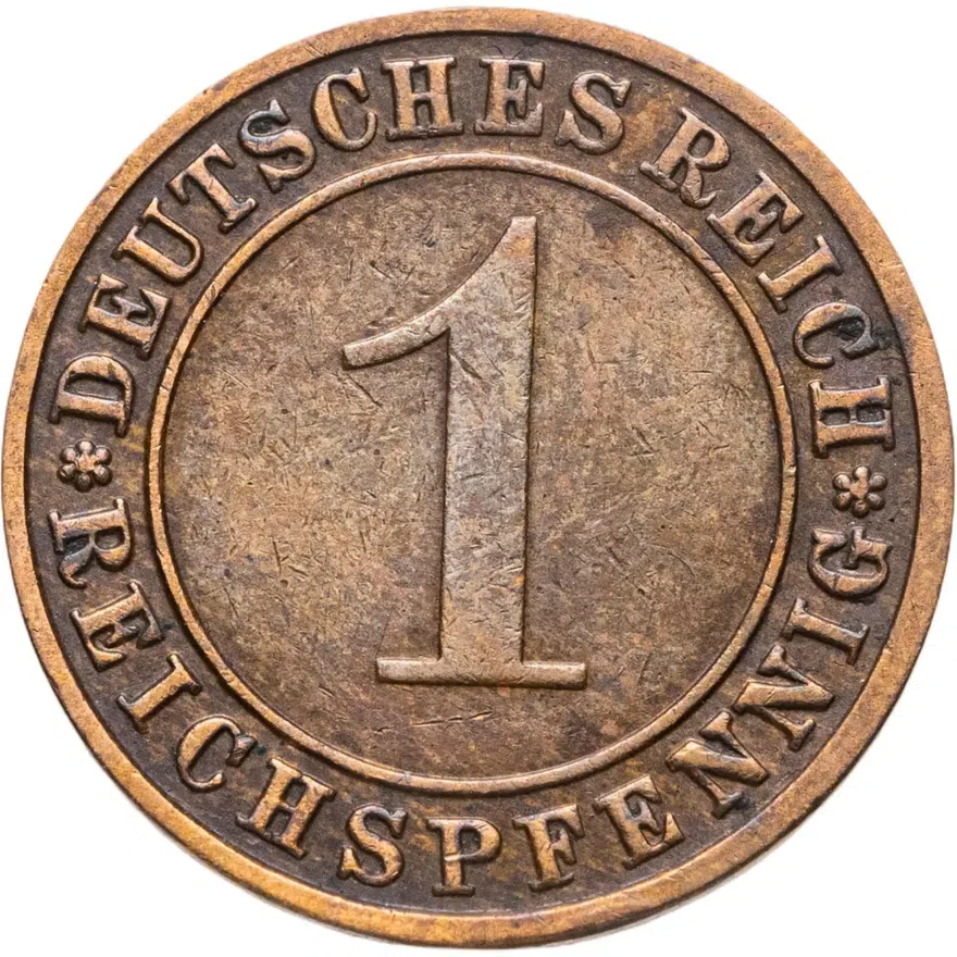 Германия 1 рейхспфенниг (reichspfennig) 1936 F  знак монетного двора "F" — Штутгарт